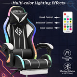 Gaming Chair with Speakers and Lights Ergonomic Computer Gaming Chair with Footrest LED RGB Lights Massage High Back Music Video Game Chair with Lumbar Support White and Black VANSPACE