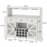 Gyfimoie Farmhouse Wine Bar Cabinet with LED Lights, Kitchen Coffee Bar Cabinet with Acrylic Mirror, Wine & Glass Rack, Storage Shelves and 3 Drawers (Signle Hutch) Gyfimoie