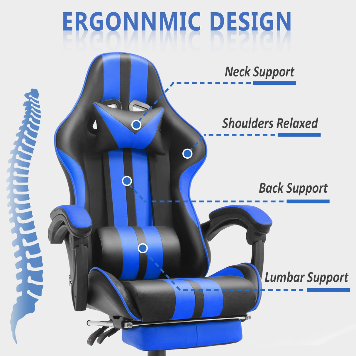 Ferghana Gaming Chairs with Footrest,Computer Game Chair,Massage Gaming Chairs,Christmas,Xmas Gift,PC Gaming Chairs for Adults Teens for Gaming Live Streaming Room(Navy Blue,Racing Version) Ferghana