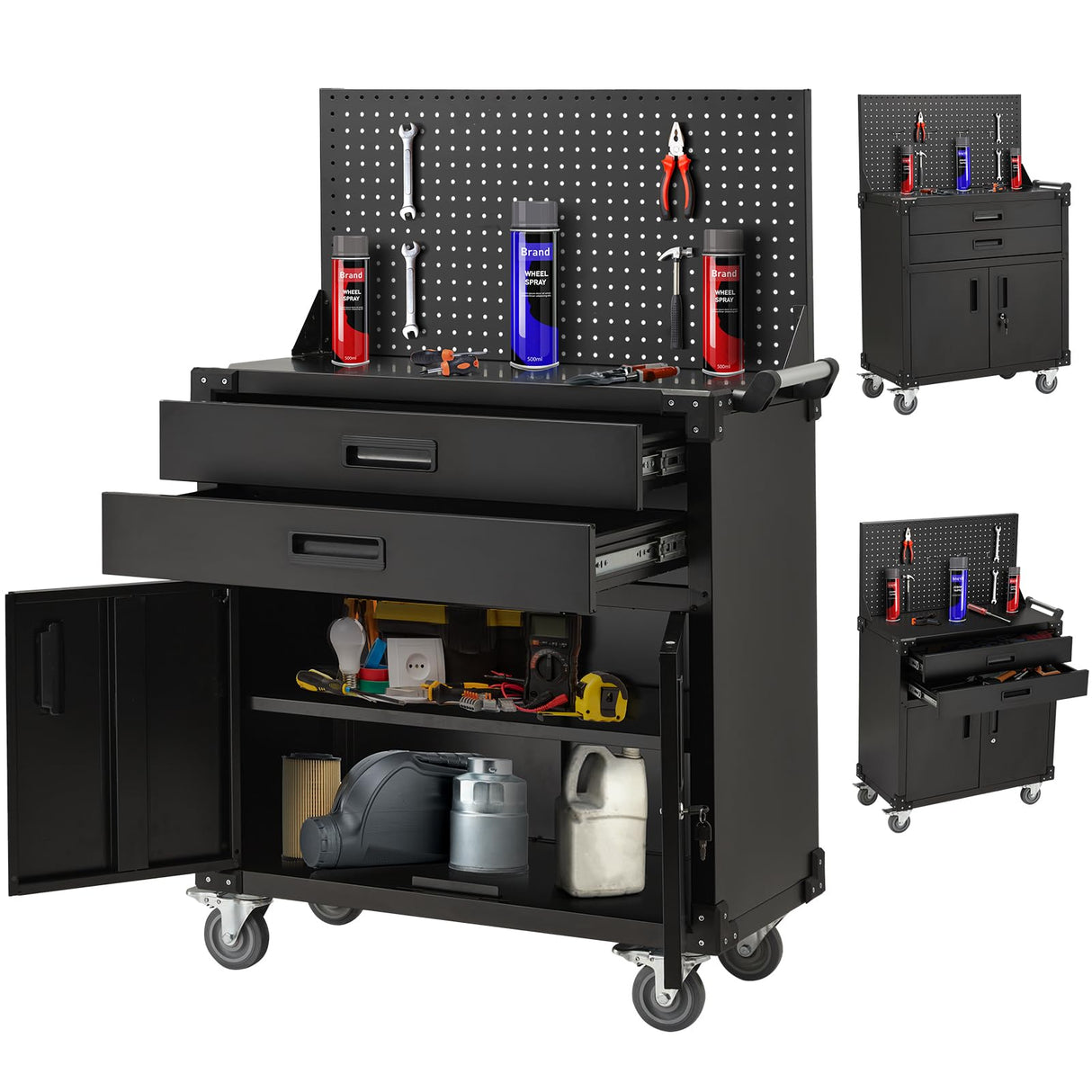 Danrelax 52" Mobile Workbench with Pegboard & Drawers - Heavy-Duty Garage Tool Bench with Lockable Storage, Cold-Rolled Steel, 4 Swivel Casters, Black Danrelax