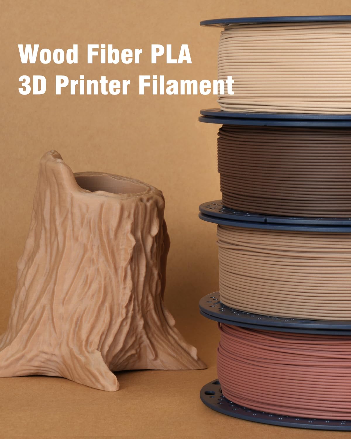 SUNLU Real Wood Fiber PLA Filament, Neatly Wound 1.75mm Dimensional Accuracy +/- 0.03mm, Fit Most FDM 3D Printers, 4kg in Total, 1kg per Spool, 4 Pack,（Wood+Fiber Cherry+Fiber Maple+Fiber Walnut） SUNLU