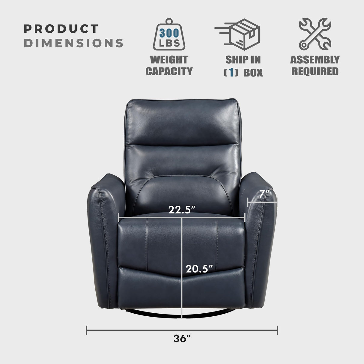 Lexicon Swivel Glider Reclining Chair, Top Grain Leather Match Manual Recliner, Comfy Nursery Glider Recliner, Swivel Reclining Chair for Living Room/Office/Bedroom/Apartment, Dark Blue Lexicon