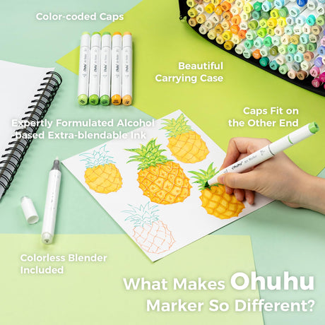 Ohuhu Alcohol Markers Brush Tip - 320-color Double Tipped Art Sketch Marker Set for Artists Adults Coloring Illustration -Brush & Chisel Dual Tips - Honolulu Series of Ohuhu Markers - Refillable Ink Ohuhu