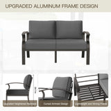 Trumbeak Aluminum Patio Furniture Set with 55,000 BTU Propane Fire Pit Table,6 Seats Metal Modern Outdoor Furniture w/5.1" Cushions,Patio Sectional w/Fire Pit for Patio,Backyard,Grey Trumbeak