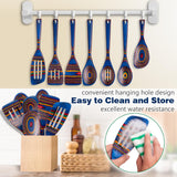 Wooden Spoons for Cooking, 7 Pcs Pakkawood Wooden Kitchen Cooking Spoon Utensil Tools Set Includes Spatula Corner Spoon Rice Paddle Friendly to Non-Stick Cookware by HOWHONG (Blue) HOWHONG