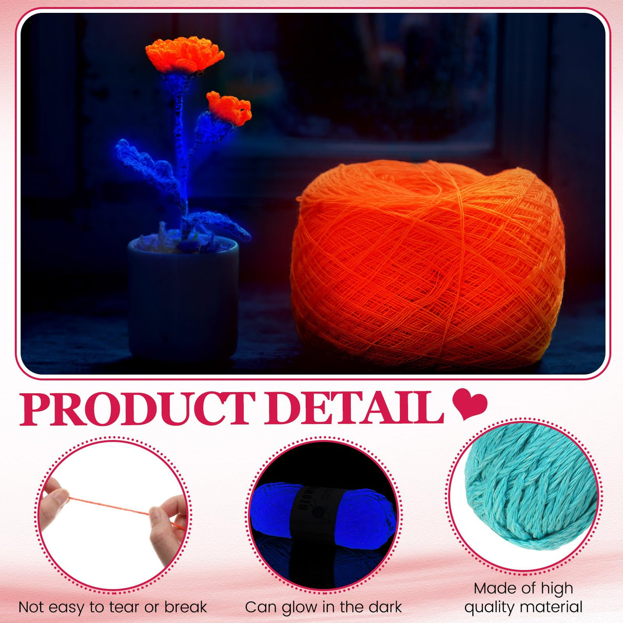 WILLBOND 5 Rolls Glow in The Dark Yarn Luminous Crochet Yarn for Crocheting DIY Knitting Glow Fingering Sewing Supplies for Arts Crafts Sewing Party Supplies, 54.7 yd Per Roll (Elegant Colors) WILLBOND