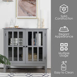 Tangkula Sideboard Buffet Storage Cabinet, with 2 Glass Doors, Liquor Curio Cabinet for Home Kitchen Dining Room, Cupboard Console Table (Grey) Tangkula