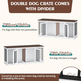 PIAOMTIEE 70.9" Large Double Dog Crate Furniture, Wooden Dog Crate Kennel Furniture with Divider & 2 Trays, Dog Crates Furniture for Large or 2 Medium Dogs Indoor, White PIAOMTIEE