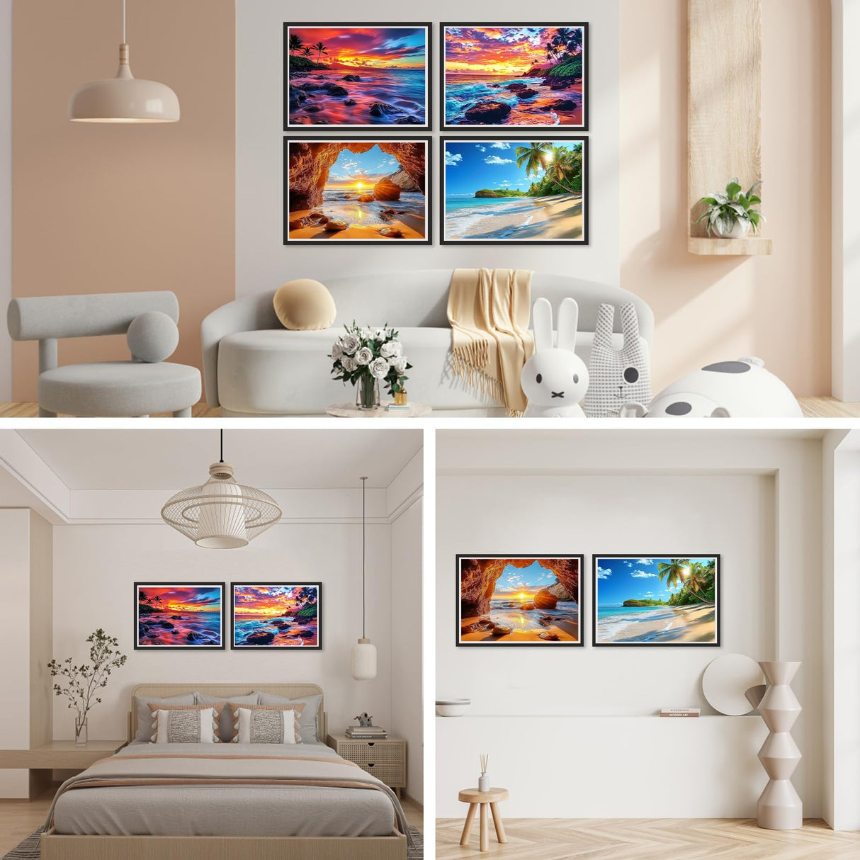 SENQAO 4 Pack Beach Diamond Art Kits for Adults, Sunset DIY 5D Diamond Painting Kits Full Drill Diamond Dots Paintings with Diamonds Gem Art and Crafts Home Decor 12x16inch SENQAO