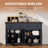 VVFLU Buffet Cabinet with Storage Farmhouse with 4 Doors and 2 Drawers, 55'' Large Kitchen Storage Cabinet Blue Wood Coffee Bar Buffet Sideboard for Kitchen, Dining Room, Living Room VVFLU