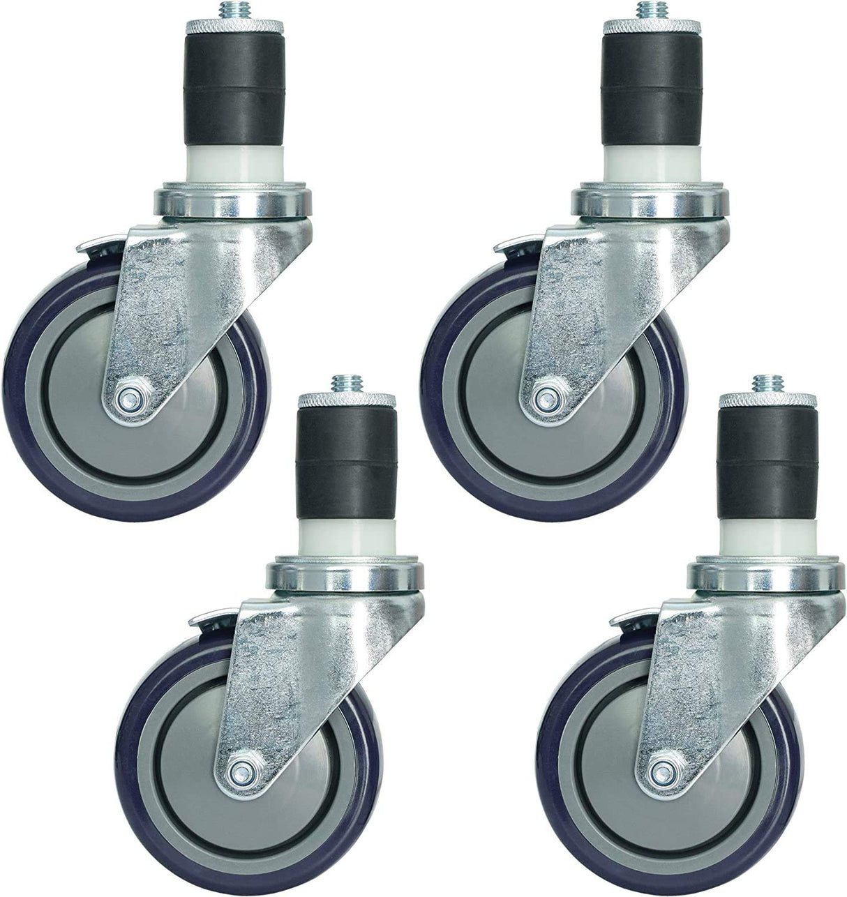 MySit 4 inch Work Table Caster Wheels for Commercial Kitchen Prep Tables, Expanding Stem Casters Set of 4 with Locking Brakes Fit Both 1-1/2" and 1-5/8" Leg Tube Adapter for Stainless Steel Worktable MySit
