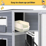 Outdoor Cat Catio, Large Cat Enclosure Cat House Weatherproof, 2 Resting Rooms, 4-Tier Cat Cage Catio for Cats w/ 2 Platforms, Wood Nyeekoy