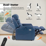 EONIX Dual Motor Lay Flat Power Lift Recliner Chair for Elderly, Electric Faux Leather Lift Chairs for Adults, 400lbs Heavy Duty Power Recliner Lift Sofa with Heat and Massage, Navy Blue EONIX