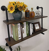 Industrial Pipe Wall Shelves Pipe Shelving with Real Wood Plank ,36 Inches Floating Shelves for Wall Farmhouse Pipe Book Shelves Dark Brown 2 Tier for Kitchen,Living Room Decor and Bar Shelving ROGMARS