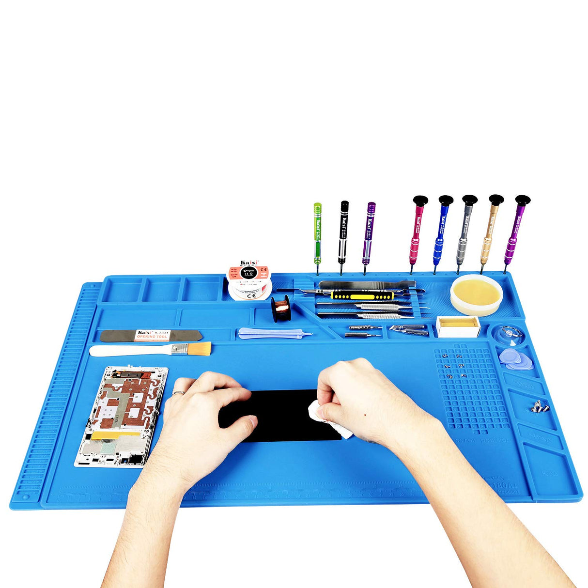 Kaisi Soldering Mat with Scale Ruler and Screw Position for Soldering, Phone and Computer Repair, Size: 21.6 x 13.8 Inches HengTianMei