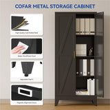 COFaR Black Metal Cabinet, 61 in Tall Metal Storage Cabinet with 3 Adjustable Shelves and Barn Doors, Farmhouse Cupboard Storage for Garage Kitchen Pantry Office, 4-Tier COFaR