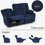 MCombo 74.4" Zero Gravity Power Loveseat Recliner with Console, Heat and Vibration Massage, Reclining Loveseat Sofa with USB Ports, Cup Holders for Living Room, Fabric 6035SET (Navy Blue) MCombo