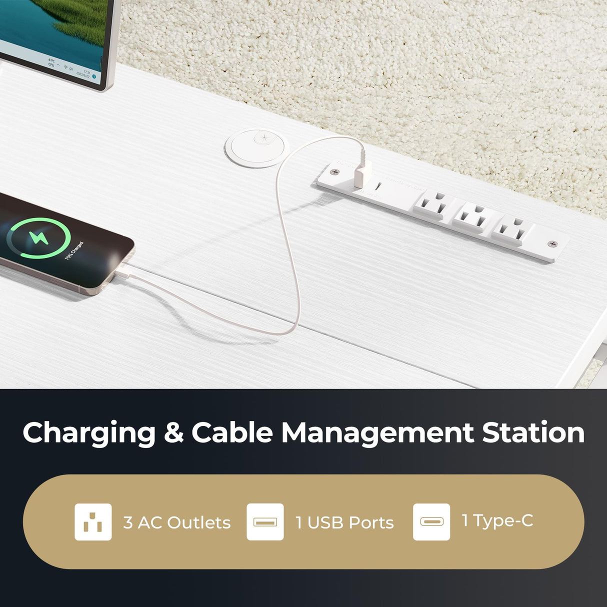 AODK Electric Standing Desk with Drawers & Keyboard Tray, 55 Inch Height Adjustable Desk with Power Outlets, Sit Stand Table, Writing Computer Desk for Home, Office, Workstation, White AODK