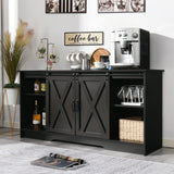 4 EVER WINNER Coffee Bar Cabinet with Sliding Barn Doors, 59" Sideboard Buffet Cabinet with Storage, Farmhouse Buffet Cabinet Serving Table Cupboard for Dining Room, Espresso 4 EVER WINNER