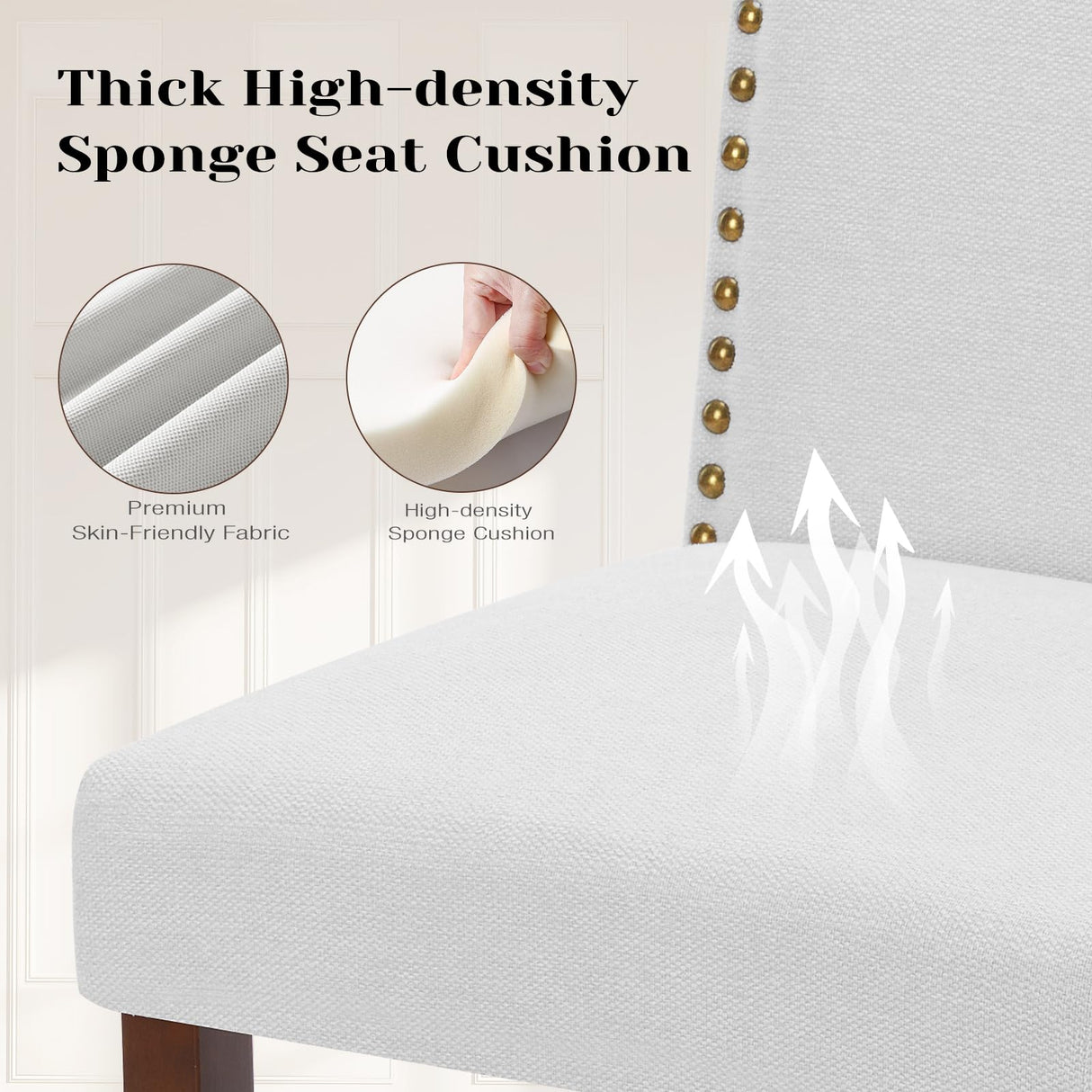 DUMOS Dining Chairs Set of 2, Fabric Dining Room Chairs, Upholstered Parsons Chairs with Nailhead Trim & Wood Legs, Kitchen Side Chair for Dining Living Room,Bedroom - Grey DUMOS