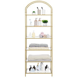 Homhedy 6-Tier Bookshelf Arched Display Racks, Metal Bookcase, Tempered Glass Shelves, Storage Rack Shelf for Home Office, Living Room, Bedroom, Bathroom, Modern Style, Golden Homhedy