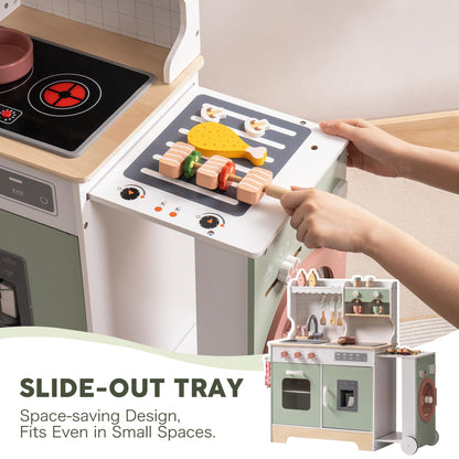 ROBOTIME Wooden Kitchen Playset, Kids Play Kitchen with Ice Maker, BBQ and Dishwasher. Pretend Toddler Kitchen with Lights & Sounds for Ages 3+ - WoodArtSupply