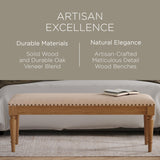 Maven Lane Elizabeth Traditional Wooden Upholstered Bench, Padded Seat for Kitchen Dining Room Table or Entryway in Antiqued Natural Finish Maven Lane