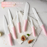 Astercook Knife Set, Kitchen Knives Set with Block and Sharpener Ceramic Coating 15 Pcs German Stainless Steel Knives Sharp Blade Dishwasher Safe Knife Block Set with Ergonomic Handle, Crystal Pink Astercook