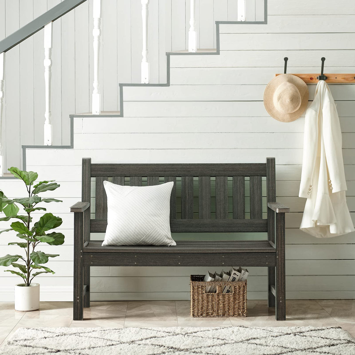 ACUEL Dark Brown 2-Person Outdoor Garden Bench – Durable Poly Lumber Patio Furniture ACUEL