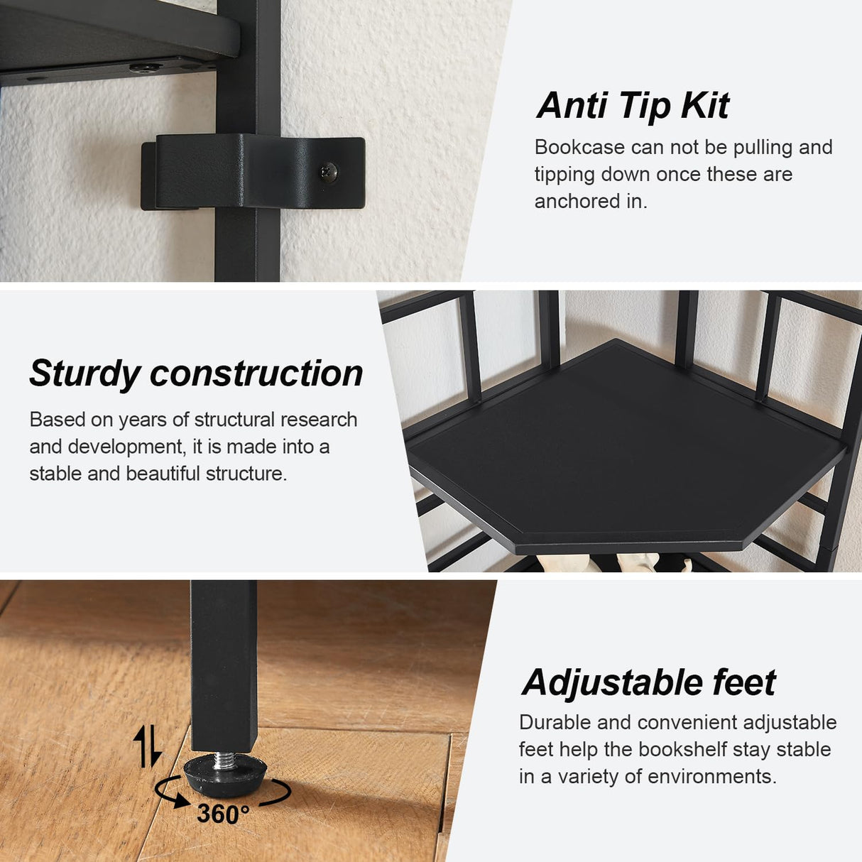 HOMISSUE Corner Shelf, 6 Tier Tall Narrow Bookshelf 76.9", Industrial Corner Bookcase with Storage for Home Office Living Room and Bedroom, Black HOMISSUE