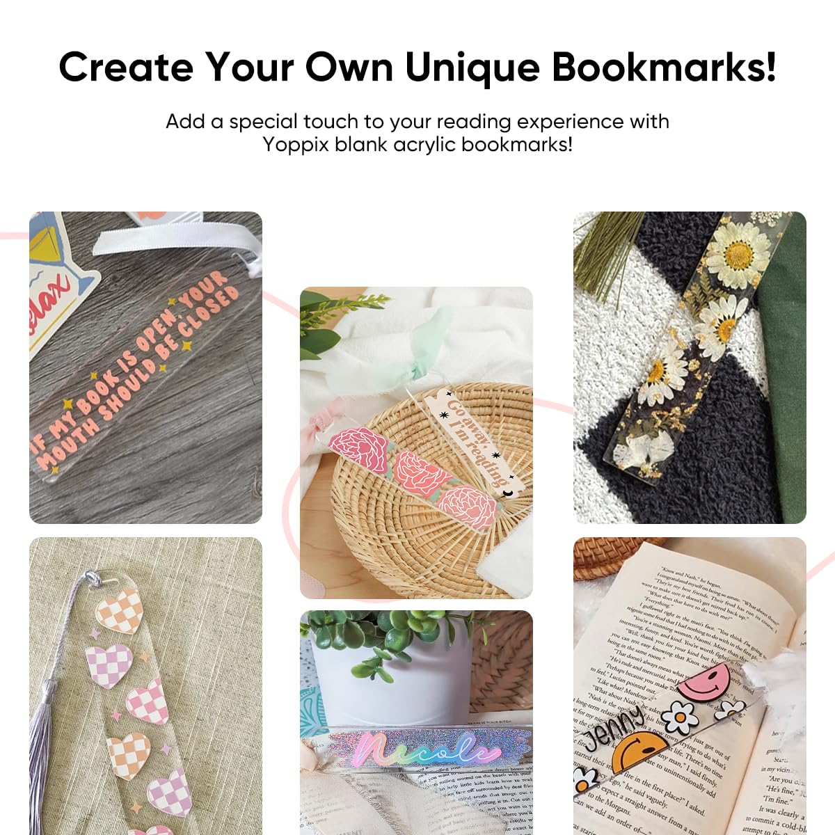 30 Pieces Acrylic Bookmark Blanks- 3mm Thicken Clear Acrylic Bookmarks with 30 Pcs Ribbon for Reading Lovers DIY Crafts Presents, Graduation Back to School Presents YOPPIX