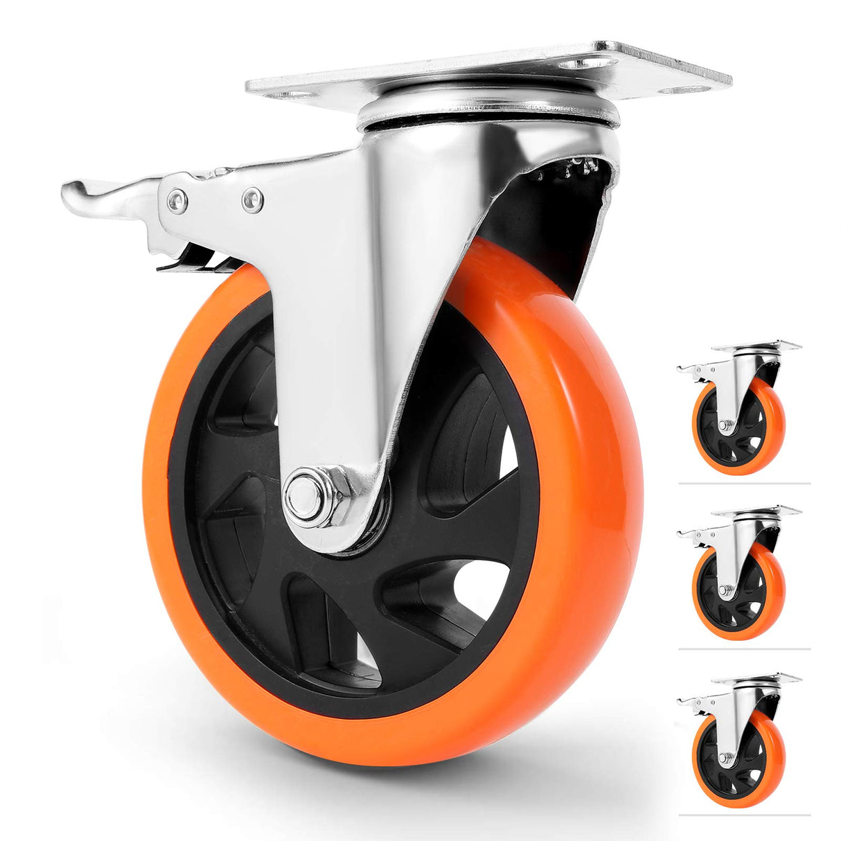 W B D WEIBIDA 5 inch Swivel Caster Wheels with Dual Locking, Heavy Duty Castors Set of 4, Silent Rolling, Top Plate Casters for Cart, Workbench, Furniture (Hardware Kits) W B D WEIBIDA