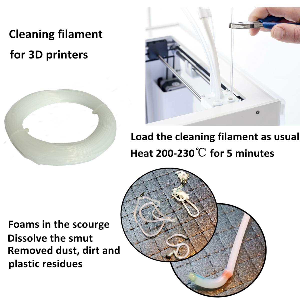 NovaMaker 3D Printer Cleaning Filament 1.75mm Natural, 0.1kg(0.22lb), Dimensional Accuracy +/- 0.05mm, Fit All FDM 3D Printers NovaMaker