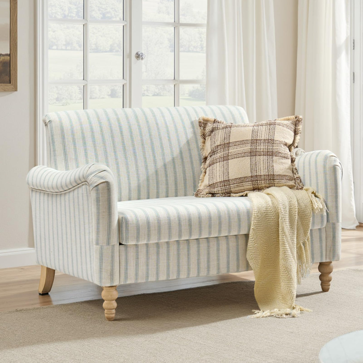 TerraSafe Loveseat Sofa for Living Room, 50.5" Small Love Seat, Comfy Upholstered Farmhouse Couches with Armrests for Bedroom, Office, Apartment, Blue TerraSafe