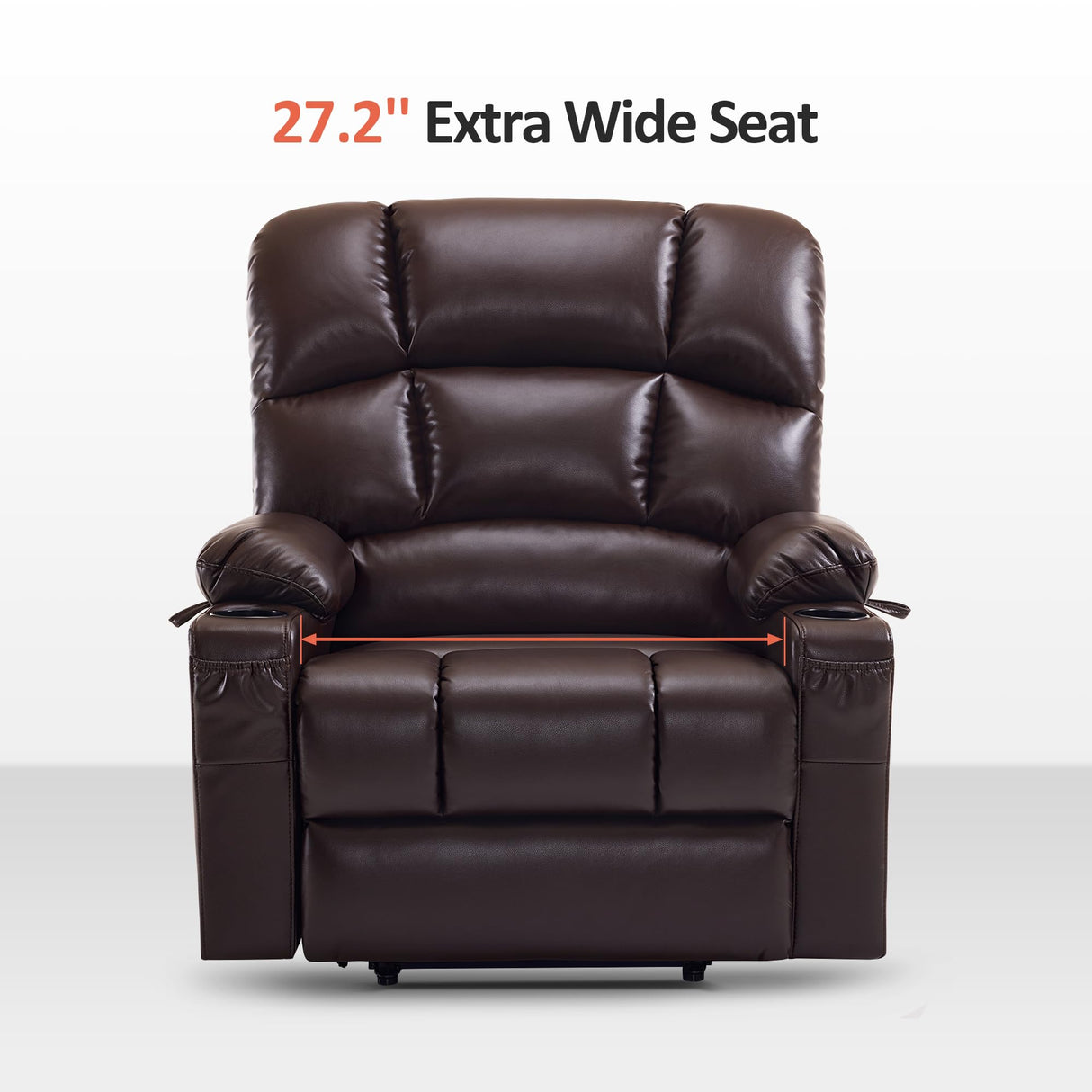 MCombo Large-Wide Lay Flat Dual Motor Power Lift Recliner Chair Sofa with Massage and Heat for Big Elderly People, Infinite Position, Faux Leather R7688 (Dark Brown, Large-Wide) MCombo