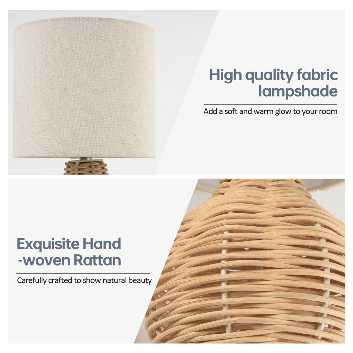 VELXEE Rattan Table Lamp, Vintage Wicker Wooden Nightstand Lamp Set of 2, Boho Bamboo Woven End Table Lamp for Bedroom Living Room Desk Room VELXEE