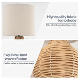VELXEE Rattan Table Lamp, Vintage Wicker Wooden Nightstand Lamp Set of 2, Boho Bamboo Woven End Table Lamp for Bedroom Living Room Desk Room VELXEE