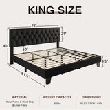 Einhomn King Upholstered Bed Frame with Headboard, Button Tufted Linen Bed Base, Platform Bed with Heavy Duty Wood Slat Support, Noise Free, No Box Spring Needed, Easy Assembly, Black Einhomn