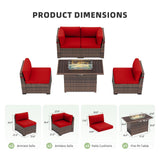Amopatio 5 Pieces Patio Furniture Set with Fire Pit Table, Outdoor Furniture Sectional Rattan Sofa with Slanted Back, Wine(Include 2 Waterproof Cover) Amopatio