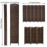 Room Divider 6 Panel Folding Privacy Divider 6 Ft Indoor Wall Divider Portable Partition Wood Screen, Brown FDW