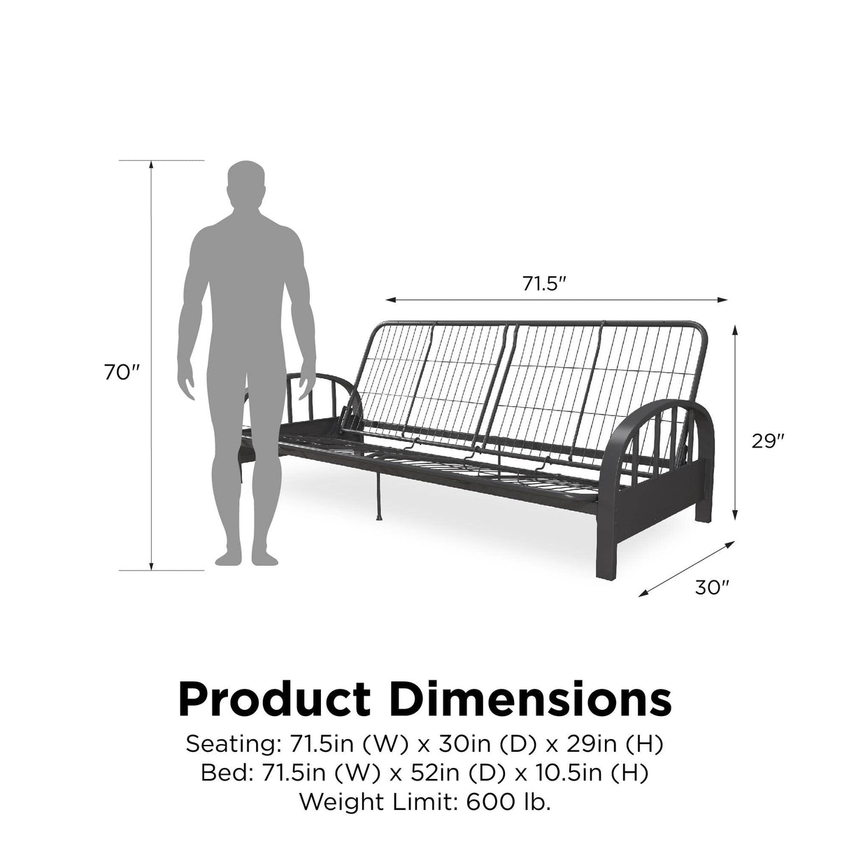 DHP Aiden Futon Frame, Gray DHP