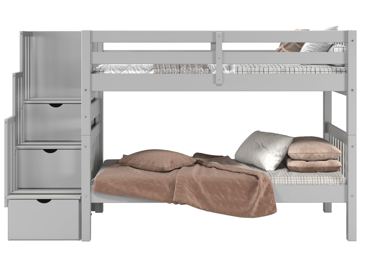 Bedz King Stairway Bunk Beds Twin over Twin with 3 Drawers in the Steps, Gray Bedz King