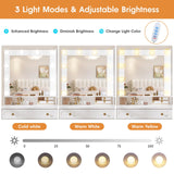 Mauqvit Vanity Desk with Mirror and Light，Vanity Desk with 2 Large Drawers, 2 Large Storage，Charging Station and 10 Lights 3 Lighting Modes Adjustable Brightness Dresser, White Maupvit