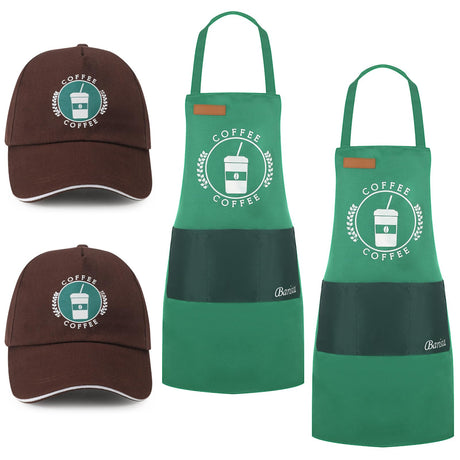 Zoooyawn 2 Set Barista 100 Days of School Costume Coffee Theme Costume 2 Apron 2 Hat for Man Women Kitchen Cooking Zoooyawn