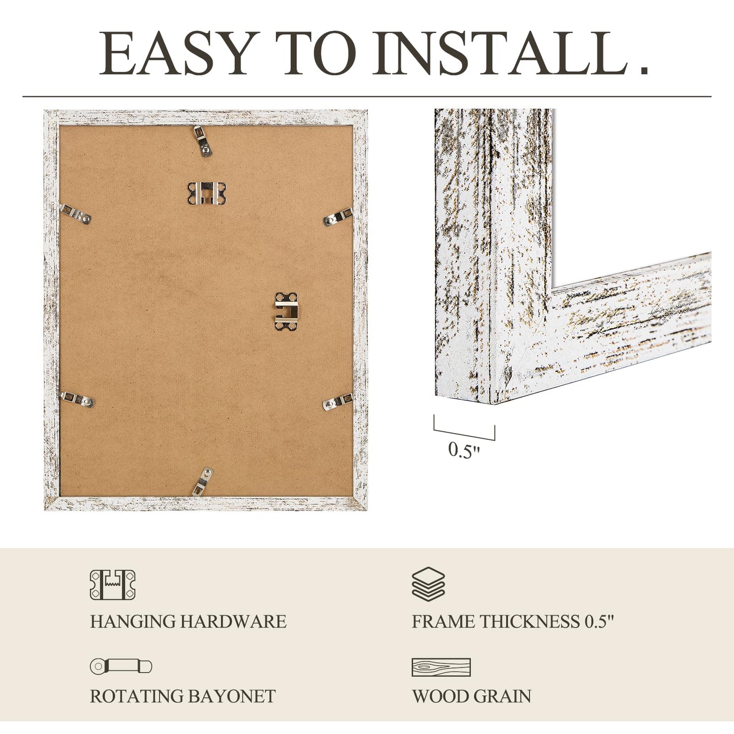 TWING 11x14 Rustic Picture Frames, Distressed White Photo Collage Frame for Wall Decor Display Pictures 8x10 with Mat or 11x14 without Mat,Large Gallery Collage Picture Frames for Wall Mounti - WoodArtSupply