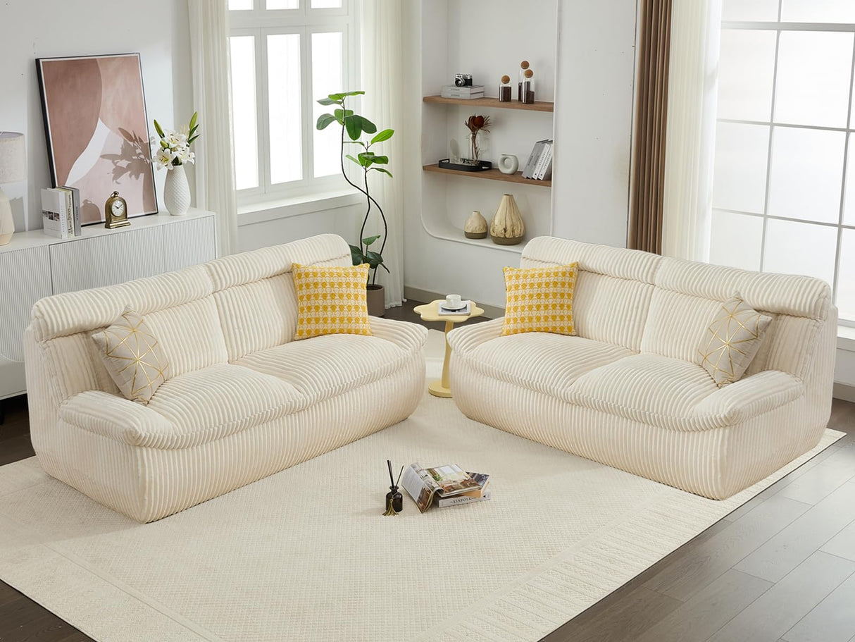 AEMEIOS 82" Corduroy Boneless Loveseat Sofa, Oversized Cloud Couch 3-Seater with Deep Seat, Modern Loveseats Couch with Memory Foam, Beige Boneless Couches for Living Room, No Assembly Required AEMEIOS