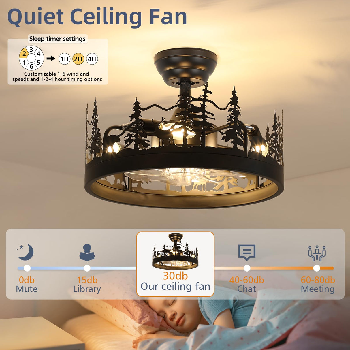 Farmhouse Rustic Ceiling Fan with Light and Remote, Black Chandelier Fan with Bear and Deer Design, Adjustable Height, Rustic Chandeliers for Living Room, Bedroom, Hallway, Entryway Lighting Merexcint