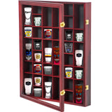 Furnishh 36 Slots Shot Glass Display Case with Lockable Door, Solid Wood Cabinet Collection Holder Wall Mounted Shot Glass Display Storage Box with Removable Shelves, 18"x26", Mahogany Furnishh