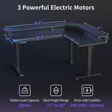 FEZIBO 63" Triple Motor L Shaped Standing Desk with LED Strip & Power Outlets, Height Adjustable Stand up Corner Gaming Desk with Ergonomic Monitor Stand, Black Carbon Fiber Top/Black Frame FEZIBO