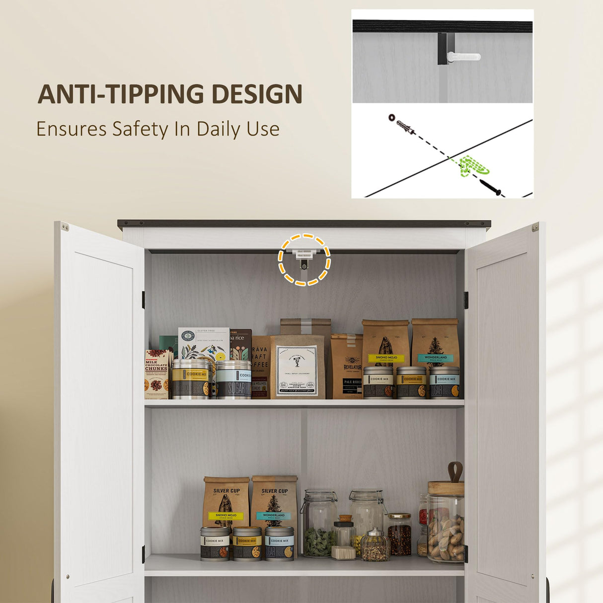 HOMCOM 72" Tall Farmhouse Kitchen Pantry Cabinet - Kitchen Storage Cabinet with Adjustable Shelves & 2 Barn Doors & Drawer, Versatile Storage Unit for Dining Room, Distressed White HOMCOM